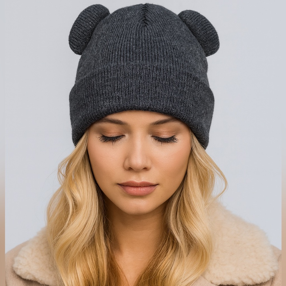 Vero Moda | Charcoal Knit Hat with Beanie Winter Hat Bear Ears
